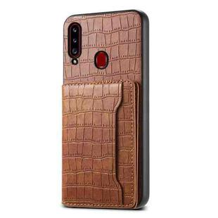 For Samsung Galaxy A20s Crocodile Texture Card Bag Design Full Coverage Phone Case(Brown)