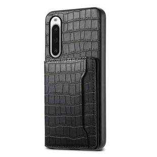 For Sony Xperia 10 V Crocodile Texture Card Bag Design Full Coverage Phone Case(Black)