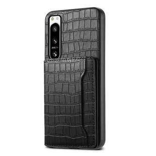 For Sony Xperia 5 IV Crocodile Texture Card Bag Design Full Coverage Phone Case(Black)