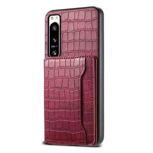 For Sony Xperia 5 IV Crocodile Texture Card Bag Design Full Coverage Phone Case(Red)