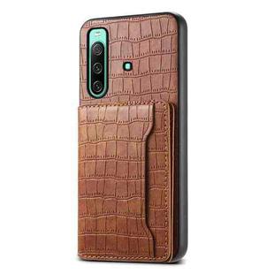 For Sony Xperia 10 IV Crocodile Texture Card Bag Design Full Coverage Phone Case(Brown)