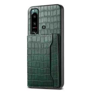 For Sony Xperia 5 III Crocodile Texture Card Bag Design Full Coverage Phone Case(Green)