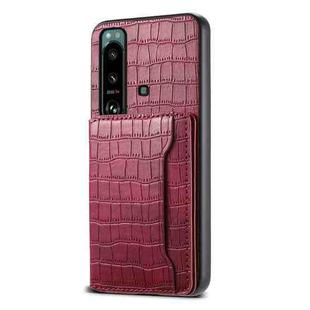 For Sony Xperia 5 III Crocodile Texture Card Bag Design Full Coverage Phone Case(Red)