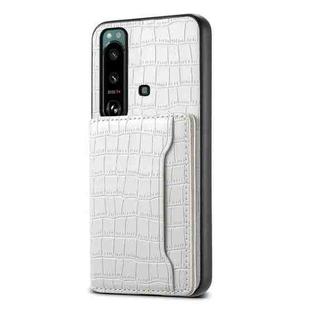 For Sony Xperia 5 III Crocodile Texture Card Bag Design Full Coverage Phone Case(White)