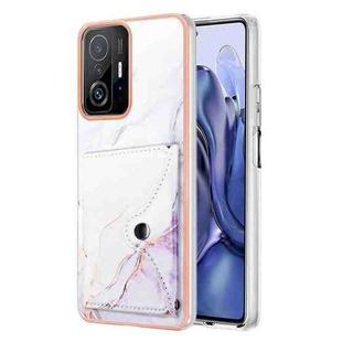 For Xiaomi 11T / 11T Pro Marble Pattern IMD Card Slot Phone Case(White Purple)