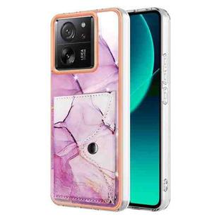 For Xiaomi 13T / 13T Pro Marble Pattern IMD Card Slot Phone Case(Pink Purple Gold)