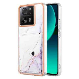 For Xiaomi 13T / 13T Pro Marble Pattern IMD Card Slot Phone Case(White Purple)