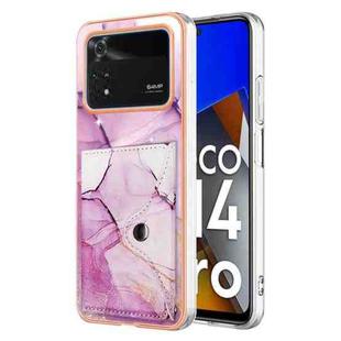 For Xiaomi Poco M4 Pro 4G Marble Pattern IMD Card Slot Phone Case(Pink Purple Gold)