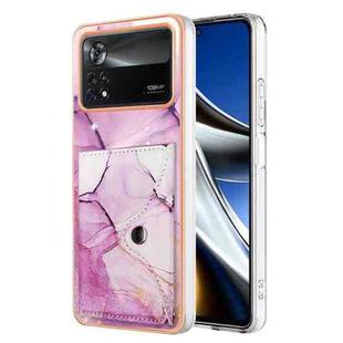 For Xiaomi Poco X4 Pro 5G Marble Pattern IMD Card Slot Phone Case(Pink Purple Gold)