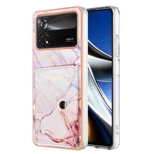 For Xiaomi Poco X4 Pro 5G Marble Pattern IMD Card Slot Phone Case(Rose Gold)