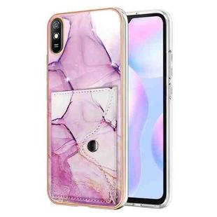 For Xiaomi Redmi 9A Marble Pattern IMD Card Slot Phone Case(Pink Purple Gold)