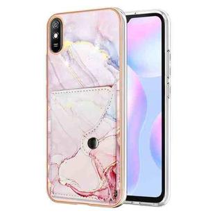 For Xiaomi Redmi 9A Marble Pattern IMD Card Slot Phone Case(Rose Gold)