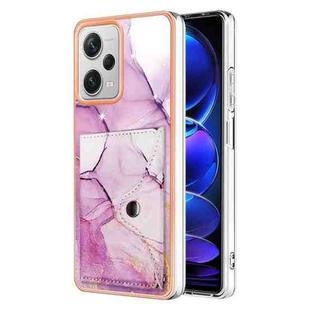 For Xiaomi Redmi Note 12 Pro+ Marble Pattern IMD Card Slot Phone Case(Pink Purple Gold)