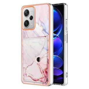 For Xiaomi Redmi Note 12 Pro+ Marble Pattern IMD Card Slot Phone Case(Rose Gold)