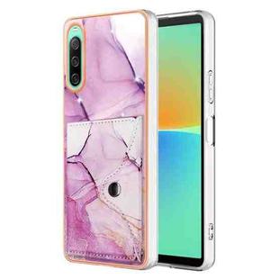 For Sony Xperia 10 IV Marble Pattern IMD Card Slot Phone Case(Pink Purple Gold)