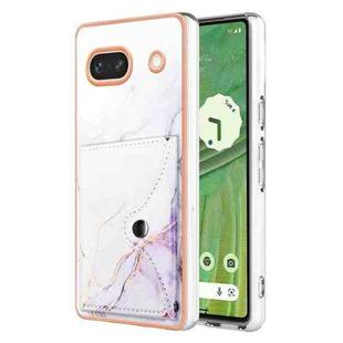 For Google Pixel 7a Marble Pattern IMD Card Slot Phone Case(White Purple)