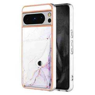 For Google Pixel 8 Pro Marble Pattern IMD Card Slot Phone Case(White Purple)