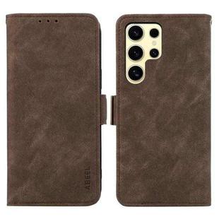 For Samsung Galaxy S21 Ultra 5G ABEEL Frosted Magnetic RFID Leather Phone Case(Brown)