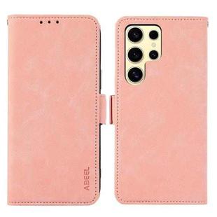 For Samsung Galaxy S22 Ultra 5G ABEEL Frosted Magnetic RFID Leather Phone Case(Pink)