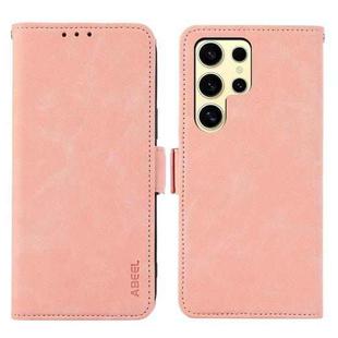 For Samsung Galaxy S23 Ultra 5G ABEEL Frosted Magnetic RFID Leather Phone Case(Pink)