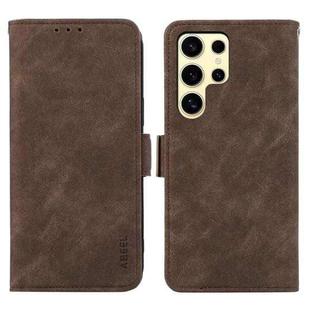 For Samsung Galaxy S23 Ultra 5G ABEEL Frosted Magnetic RFID Leather Phone Case(Brown)