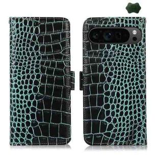 For Google Pixel 9 Pro Crocodile Top Layer Cowhide Leather Phone Case(Green)