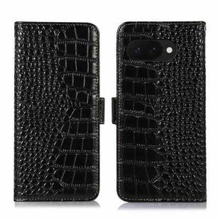 For Google Pixel 9a Crocodile Top Layer Cowhide Leather Phone Case(Black)