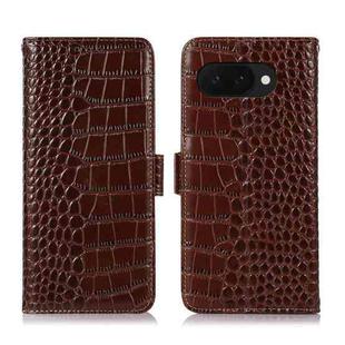 For Google Pixel 9a Crocodile Top Layer Cowhide Leather Phone Case(Brown)