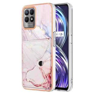 For Realme 8i Marble Pattern IMD Card Slot Phone Case(Rose Gold)