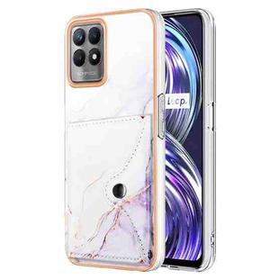 For Realme 8i Marble Pattern IMD Card Slot Phone Case(White Purple)