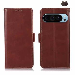 For Google Pixel 9 Crazy Horse Top Layer Cowhide Leather Phone Case(Brown)