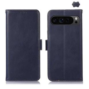 For Google Pixel 9 Pro Crazy Horse Top Layer Cowhide Leather Phone Case(Blue)