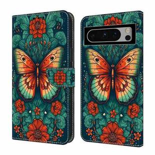 For Google Pixel 6 Pro Crystal Painted Leather Phone case(Flower Butterfly)