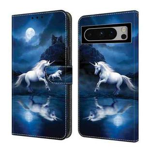 For Google Pixel 8 Crystal Painted Leather Phone case(White Horse)