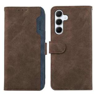 For Samsung Galaxy A35 5G ABEEL Color Block Magnetic RFID Leather Phone Case(Brown-Blue)