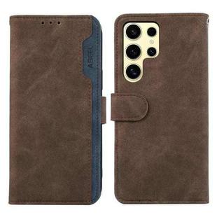 For Samsung Galaxy S24 Ultra 5G ABEEL Color Block Magnetic RFID Leather Phone Case(Brown-Blue)