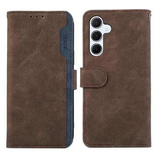 For Samsung Galaxy S24+ 5G ABEEL Color Block Magnetic RFID Leather Phone Case(Brown-Blue)