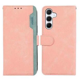 For Samsung Galaxy S24 5G ABEEL Color Block Magnetic RFID Leather Phone Case(Pink-Cyan)