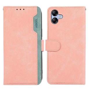 For Samsung Galaxy A05 4G ABEEL Color Block Magnetic RFID Leather Phone Case(Pink-Cyan)