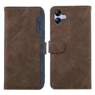 For Samsung Galaxy A05 4G ABEEL Color Block Magnetic RFID Leather Phone Case(Brown-Blue)