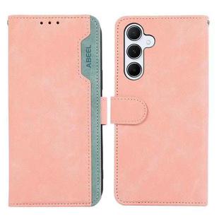 For Samsung Galaxy A24 4G ABEEL Color Block Magnetic RFID Leather Phone Case(Pink-Cyan)