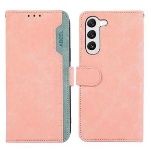 For Samsung Galaxy S23+ 5G ABEEL Color Block Magnetic RFID Leather Phone Case(Pink-Cyan)