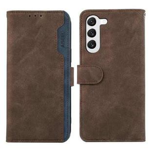 For Samsung Galaxy S23+ 5G ABEEL Color Block Magnetic RFID Leather Phone Case(Brown-Blue)