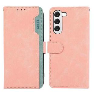 For Samsung Galaxy S23 5G ABEEL Color Block Magnetic RFID Leather Phone Case(Pink-Cyan)
