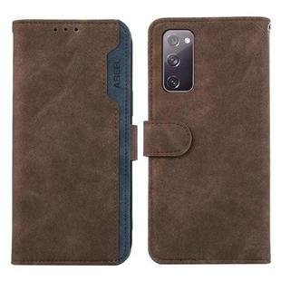 For Samsung Galaxy S20 FE ABEEL Color Block Magnetic RFID Leather Phone Case(Brown-Blue)