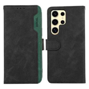 For Samsung Galaxy S22 Ultra 5G ABEEL Color Block Magnetic RFID Leather Phone Case(Black-Green)