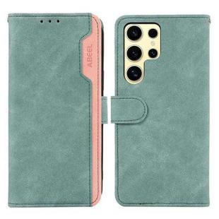 For Samsung Galaxy S22 Ultra 5G ABEEL Color Block Magnetic RFID Leather Phone Case(Cyan-Pink)