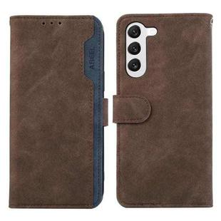 For Samsung Galaxy S22 5G ABEEL Color Block Magnetic RFID Leather Phone Case(Brown-Blue)