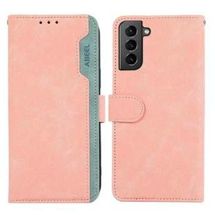 For Samsung Galaxy S21 5G ABEEL Color Block Magnetic RFID Leather Phone Case(Pink-Cyan)