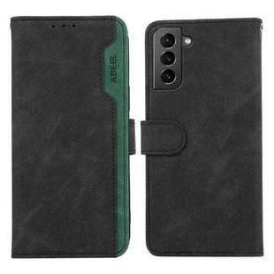 For Samsung Galaxy S21+ 5G ABEEL Color Block Magnetic RFID Leather Phone Case(Black-Green)